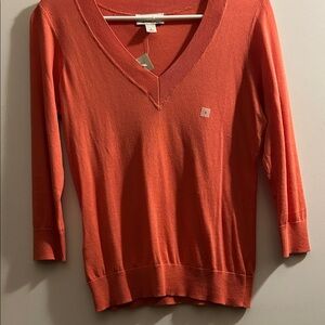 LOFT Women's V-Neck Sweater in Vibrant Coral